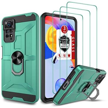 Imagem de Capa para Redmi Note 11 Pro, capa para Redmi Note 11 Pro 5G com [protetor de tela de vidro temperado 3X], suporte de anel integrado e capa protetora magnética à prova de choque para Redmi Note 11 Pro - verde menta