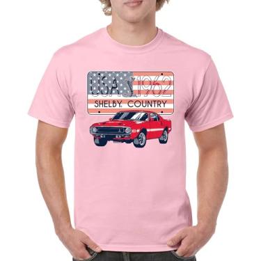 Imagem de Camiseta masculina Shelby Country 1962 GT500 American Racing USA Made Mustang Cobra GT Performance Powered by Ford, Rosa claro, XXG