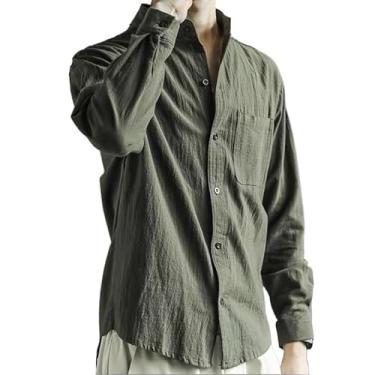 Imagem de TEMKIN Camisa de manga comprida masculina primavera e outono seção fina de verão camiseta solta de algodão, A01-h, GG