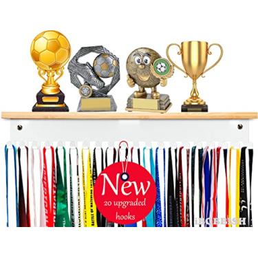 Imagem de Prateleira de exibição de medalha branca de 40,6 cm, placa de troféu de metal com 20 ganchos, prateleira de medalha resistente para exibição de troféu grande atualizada