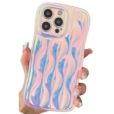 Imagem de Kwhapoo Capa luxuosa ondulada ondulada compatível com iPhone 14 Pro Max de 6,7 polegadas, capas femininas holográficas blu-ray brilhantes, fofas e brilhantes, de TPU macio a laser, fina e brilhante