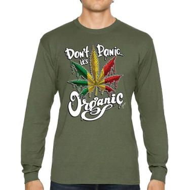 Imagem de Camiseta de manga comprida Don't Panic It's Organic 420 Weed Pot Leaf Smoking Marijuana Legalize Cannabis Stoner Pothead, Verde militar, 3G