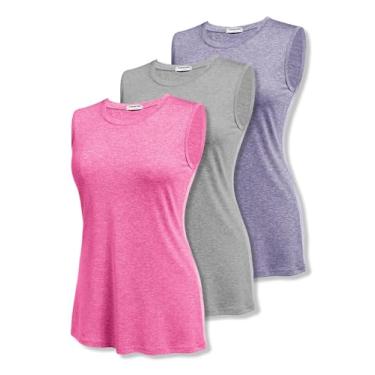 Imagem de COOrun Camisetas esportivas femininas sem mangas, leve, de secagem rápida, para ioga, regata muscular, Conjunto 7 - cinza, rosa, roxo, P