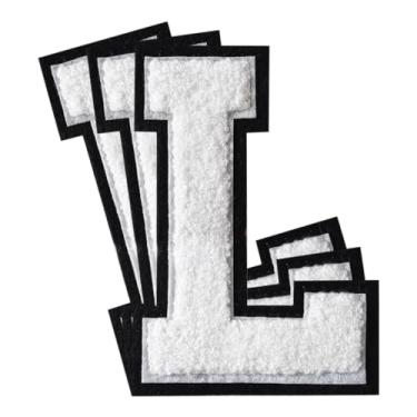 Imagem de 3 Pçs Remendos de letras de chenille de ferro em remendos universitários remendos bordados de chenille remendos costurados para roupas chapéu bolsas jaquetas camisa (branco, G)