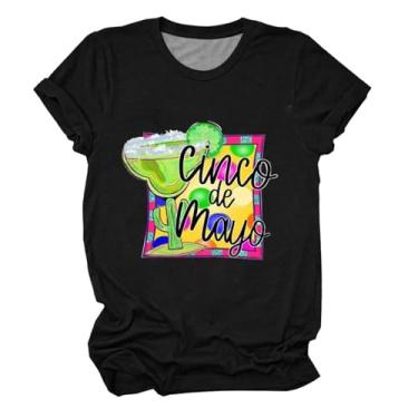 Imagem de Camisetas femininas de Mayo com estampas modernas, camisetas de manga curta, festas de verão mexicanas, Preto, B, XXG