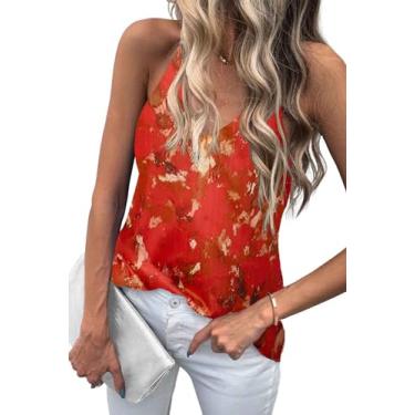 Imagem de Zeagoo Camiseta regata feminina gola V alças finas longas sexy rodadas verão texturizadas sem mangas, Floral - 2, GG