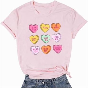 Imagem de SUEOSU Camiseta feminina retrô Love Valentines Day Be Mine Cute Coffee Latte Valentine Aquarela Pink Hearts Graphic Tee., Rosa - 2, M