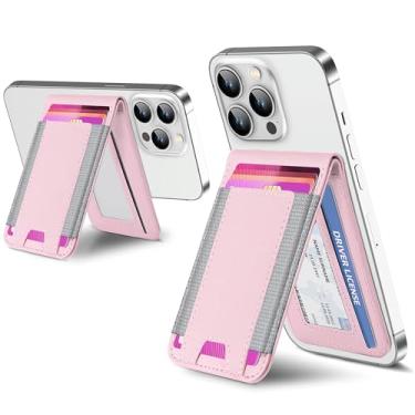 Imagem de ExtreLife Carteira Magsafe, suporte ajustável, janela aberta para identidade, carteira magnética para iPhone 17/16/15/14 Pro Max/14 Pro/14/14 Plus/13/12 Series, 9 porta-cartões, couro vegano, rosa