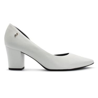 Imagem de Scarpin Usaflex Feminino Em Couro Salto Bloco Bico Fino Detalhe Costura AL4105