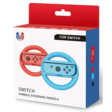 Imagem de GH Switch 1 Steering Wheel for Mario Kart 8 Deluxe and Booster Course Pass (DLC), Racing Wheel Accessories Compatible with Nintendo Switch 1/Switch OLED Joy Con Controller (Red and Blue)