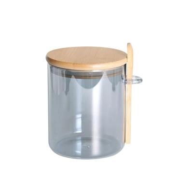 Imagem de Porta Mantimento em Vidro Borossilicato com Tampa e Colher em Bambu 700Ml L10Xp11Xa12Cm Cinza Dynasty - Full Fit