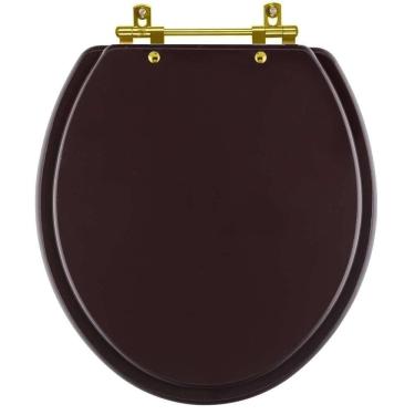 Imagem de Assento Sanitário Convencional Oval Universal Marrom Café com Ferragem Dourada