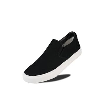 Imagem de Tênis masculino clássico de cano baixo, mocassins, de lona, largo, com palmilha macia, casual, para homens, sapatos de caminhada confortáveis, tênis sem cadarço para homens, Preto, 40