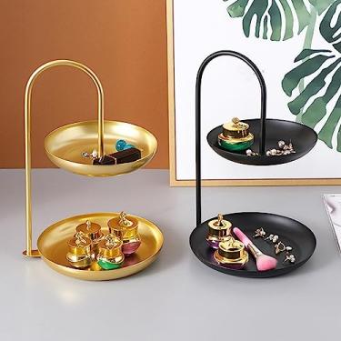 Imagem de Bandeja de Servir Frutas à Prova D'água de 2 Camadas, Mesa de Centro, Armazenamento de Prato para Casamento, Escritório Doméstico (Ouro)