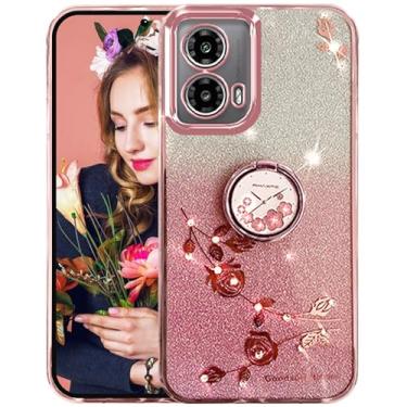 Imagem de Ysnzaq Funda Floral para Motorola Moto G24/Moto G04/Moto G04s/ Moto E14, TPU Ultra Delgado Antigolpes Transparente Bling Case com Anillo Soporte para Motorola Moto G24 YSH Rosa