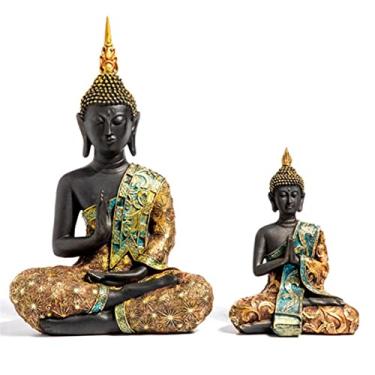 Imagem de Estátua de Buda para Decoração Zen Estátua de Buda Grande Tailândia Buda Escultura de Buda Verde Resina Feita à Mão Budismo Hindu Fengshui Estatueta Meditação Decoração de Casa Estátua de Buda para