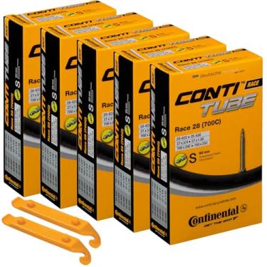 Imagem de Tubos de bicicleta Continental Race 28 700x20-25 V lvula Presta 60 mm tubo de bicicleta Super Valor Pacote (pacote com 5 tubos Conti e 2 alavancas de pneu Conti)