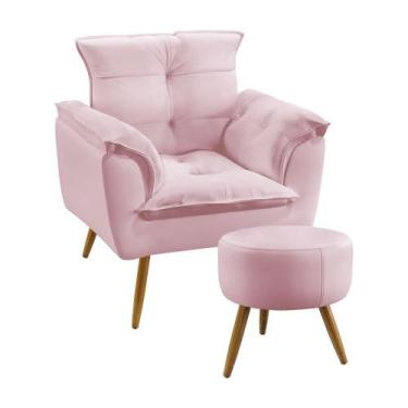 Imagem de Kit Poltrona Almofadada Decorativa Opala e Puff Solar Z-021 Sued Rosa 