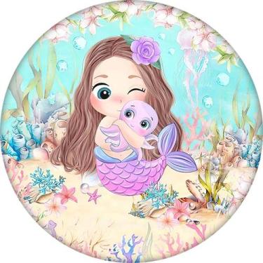Imagem de Painel para Decoração de Festa Aniversário Sereia Menina Redondo com E