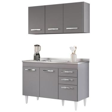 Imagem de Armário Aéreo Honduras e Balcão Gabinete com Pia 120cm Suécia Cinza - 