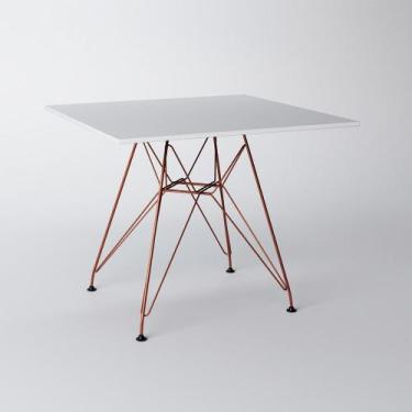 Imagem de Mesa Eiffel Quadrada 90cm Tampo De Madeira Branco Com Base De Ferro Co