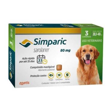 Imagem de Antipulgas Simparic 80 mg para cães 20,1 a 40 kg - Zoetis - 3 unidades