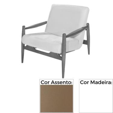 Imagem de Poltrona MH-3710 Herval Madeira Laca Fosca Branca Assento Estofado Marrom A