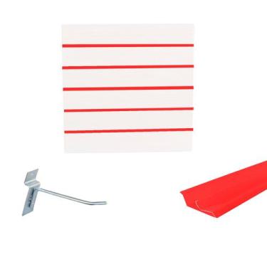 Imagem de Painel Canaletado Branco em Mdf 0,61 x 0,61m com Perfil Pvc Vermelho e