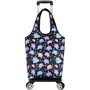 Imagem de Saco de carrinho dobrável destacável resistente 4 rodas liga de alumínio portátil 2-em-1 saco de compras para piquenique de viagem de supermercado, rosa azul