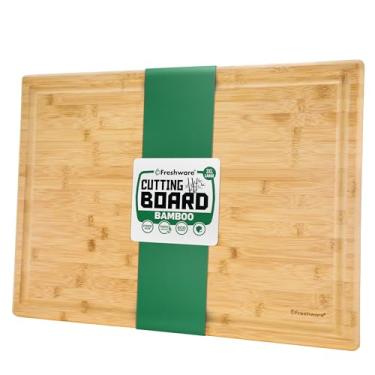 Imagem de Freshware Tábuas de corte de bambu 3XL de 60 cm para cozinha, bloco de açougueiro de fogão, tábua de entalhe de madeira extra grande para carne, legumes, tábua de charcutaria com sulcos de suco