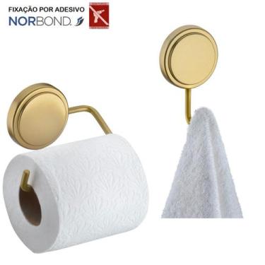 Imagem de Kit Suporte Papel Higiênico Gancho Multiuso Porta Toalha Adesivo Dupla