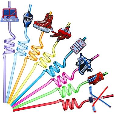 Imagem de Roshtia 24 Pçs Canudos de Hóquei no Gelo Encaracolados Encaracolados Canudos Loucos Lembranças de Festa de Hóquei Canudos Reutilizáveis para Crianças para Jogo de Hóquei Presente de Festa de