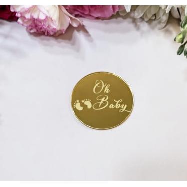 Imagem de Set of 20 Oh Baby Mirror Gold Cake Topper,Acrylic Cake Charm,Baby Shower Cupcake Decor,Cake Decorating Supplies Kit Boys Girls Birthday Cake Decorations Birthday Party Supplies