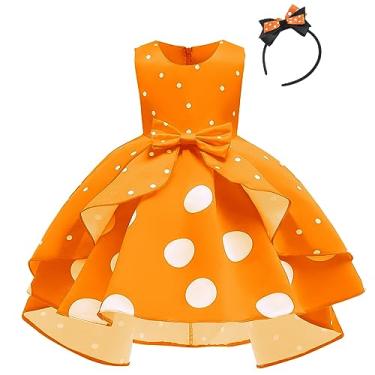 Imagem de IBTOM CASTLE Fantasia de princesa de bolinhas para bebês meninas, aniversário, fantasia, fantasia, cosplay, orelhas, conjunto de roupas de dança, Laranja, 6-7 Anos