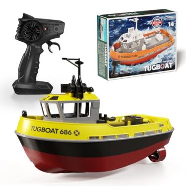 Imagem de Weendiypty RC Boat, 1/72 2.4Ghz RC Tugboat for Pools and Lakes, High-Speed Remote Control Boat Ship with Low Battery Reminder Boats Water Toys - RTR Version (Yellow)