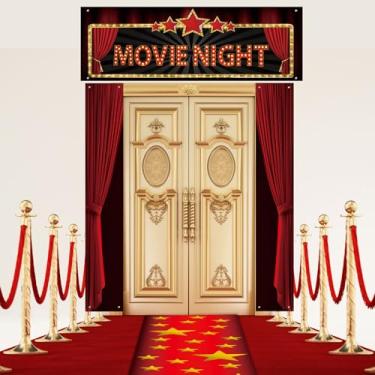 Imagem de Movie Night Porch Banner Decorations LED Movie Theme Party Hanging Banner Red Carpet Runners Entryway Decoration Welcome Now Showing Sign for Movie Theater Photography Background Party Supplies