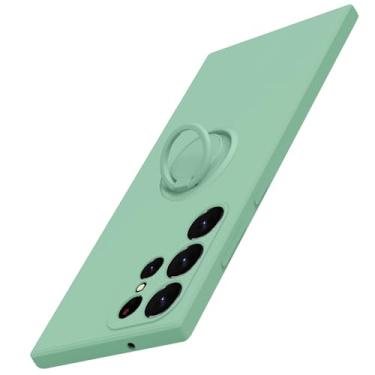 Imagem de JUNAUTTB Capa para Samsung Galaxy S23 Ultra com anel, capa fina de silicone líquido macio, suporte de anel giratório de 360°, capa de proteção à prova de choque de 6,8 polegadas verde JUS04-26