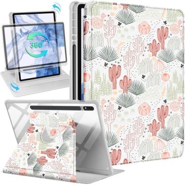 Imagem de Wazzasoft Capa para Samsung Galaxy Tab S7/S7 Plus/S8 Plus - Capa fólio de 12,4 polegadas com suporte para lápis - Design fofo de cacto - Capa giratória para tablet