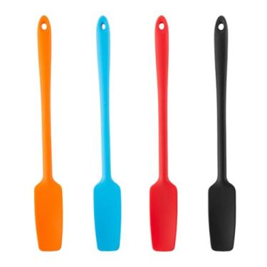 Imagem de 4 espátulas de silicone com cabo longo, espátula de borracha antiaderente, raspador de silicone resistente ao calor, pequenas espátulas de silicone para assar, cozinhar, misturar