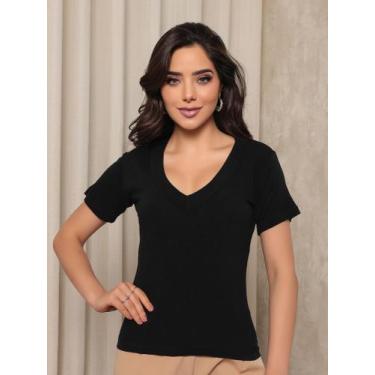 Imagem de Blusa Feminina Gola V Manga Curta Tshirt Basica Blusinha - LE BOTIK, P
