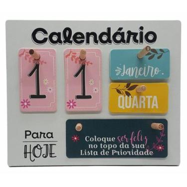 Imagem de Calendário Mesa Permanente Madeira Home Office Decoração Troca Frases 