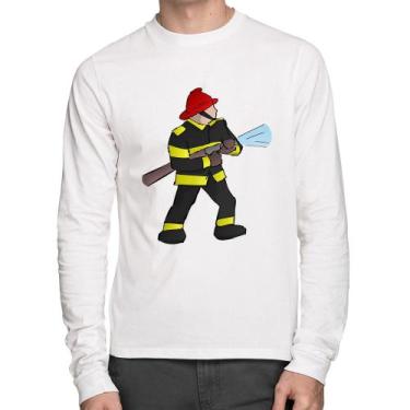 Imagem de Camiseta Algodão Bombeiro Manga Longa - Foca na Moda, Branco, GG