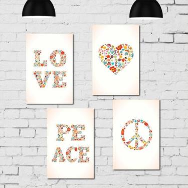 Imagem de Placa Decorativa MDF Paz e Amor Kit 4un 30x40cm - Quartinhos