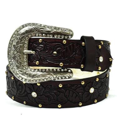 Imagem de Cinto Country Em Couro Feminino Com Cravo/strass Floral - Atrevidu's C