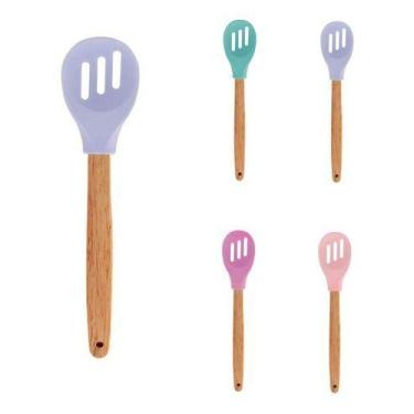 Imagem de Colher Vazada De Silicone Com Cabo De Madeira - Abelhinha Presentes, V