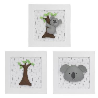 Imagem de Trio De Quadros Coala Quarto Bebê Infantil Menina Menino - Potinho de 