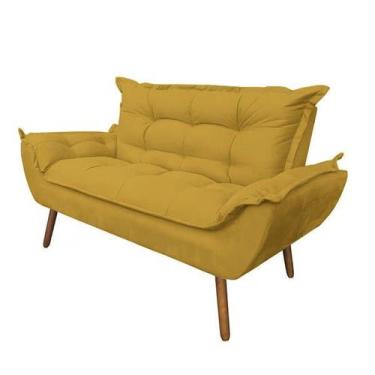 Imagem de Namoradeira Decorativa Opala Sala de Estar Tecido Suede Amarelo Kimi D