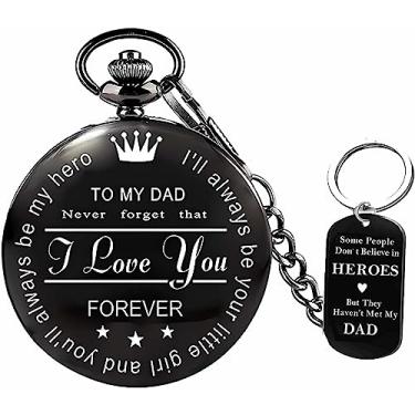 Imagem de Udaney Relógio de bolso To My Dad + chaveiro com linda caixa para presentes para o pai | Presentes de Dia dos Pais, Preto, Presente para meu pai: ótimos presentes de aniversário para o pai da filha /