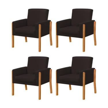 Imagem de Kit 4 Poltronas Sala de Espera Pés em Madeira Santorini Linho Marrom E