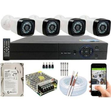 Imagem de Kit Cftv 4 Câmeras Segurança 720 P 20m + Dvr Multi Hd 4 Ch - Protec